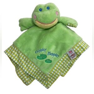 Baby Ganz Green Yellow Frog 13" Lovey Blanket Hippity Hoppity Checkered Trim